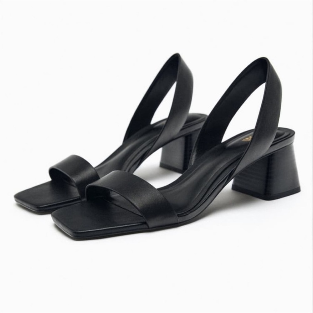 Zara Black Block Heel Slingbacks